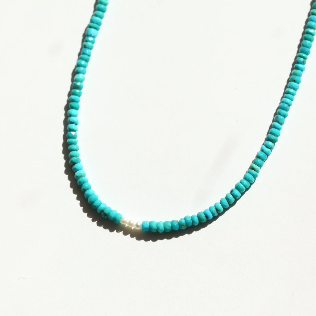 Turquoise and Pearl Beaded Necklace - Che Cose Belle