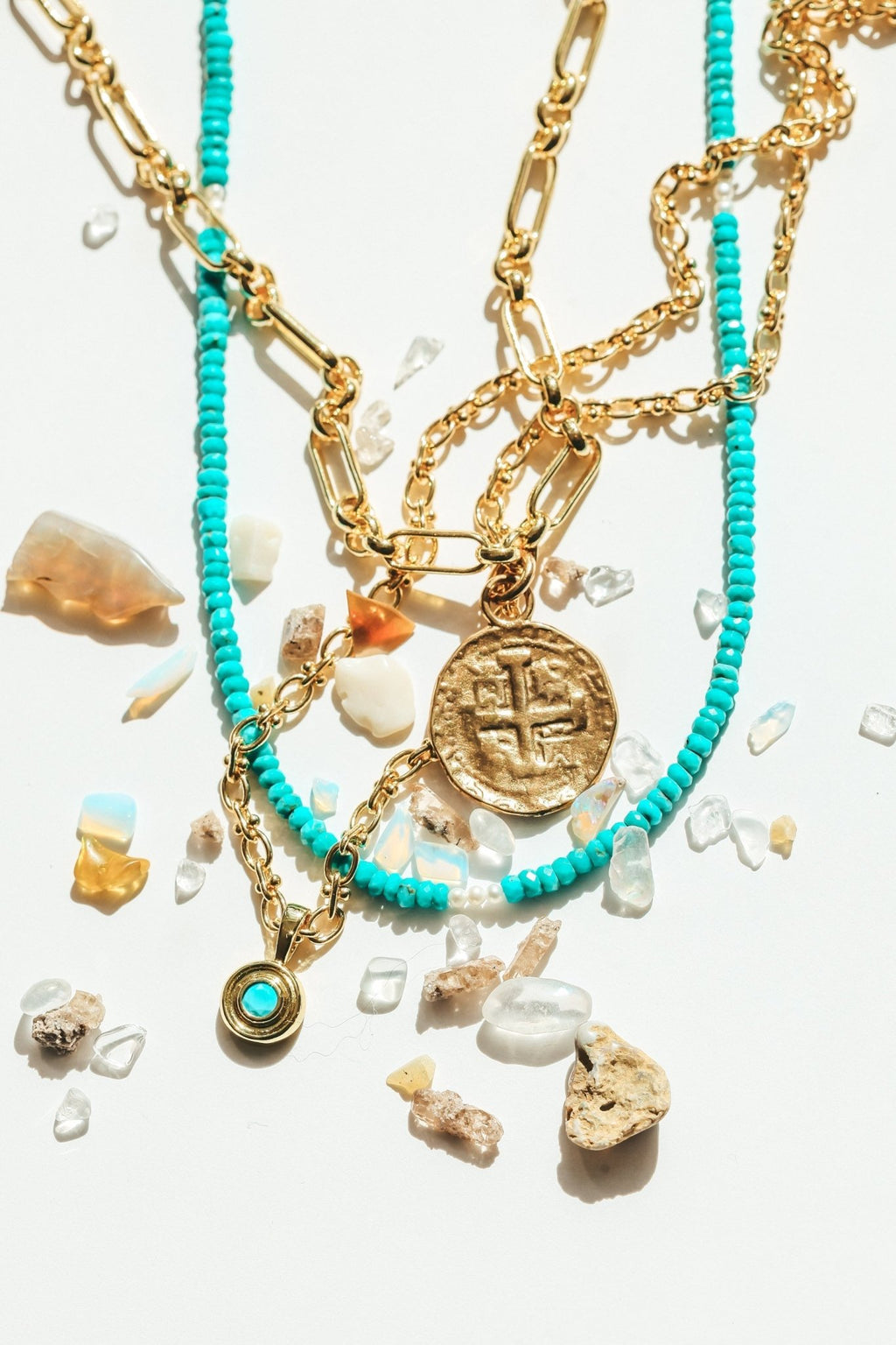 Turquoise and Pearl Beaded Necklace - Che Cose Belle