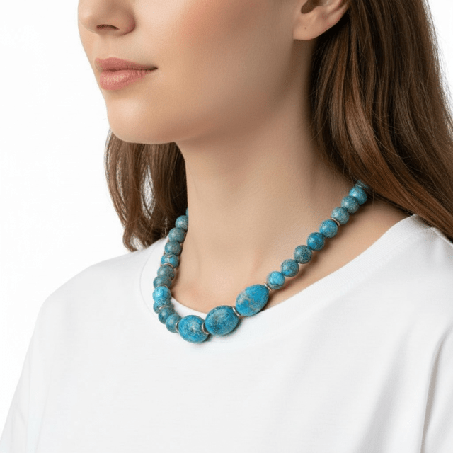 Turquoise Aqua Terra Necklace with Three Large Accent Stones - Che Cose Belle
