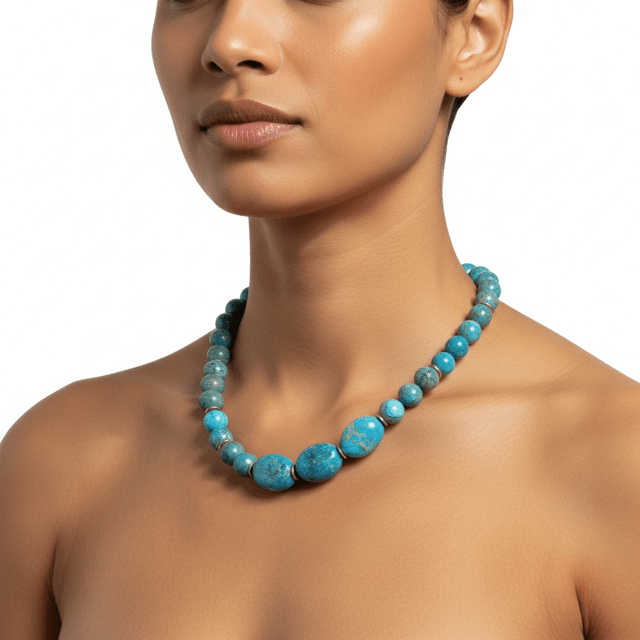 Turquoise Aqua Terra Necklace with Three Large Accent Stones - Che Cose Belle