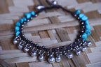 Turquoise Beaded Silver Bell Boho Anklet Adjustable Chain