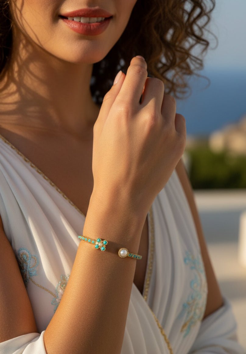 Turquoise Pearl Glory Cross Bracelet - Che Cose Belle