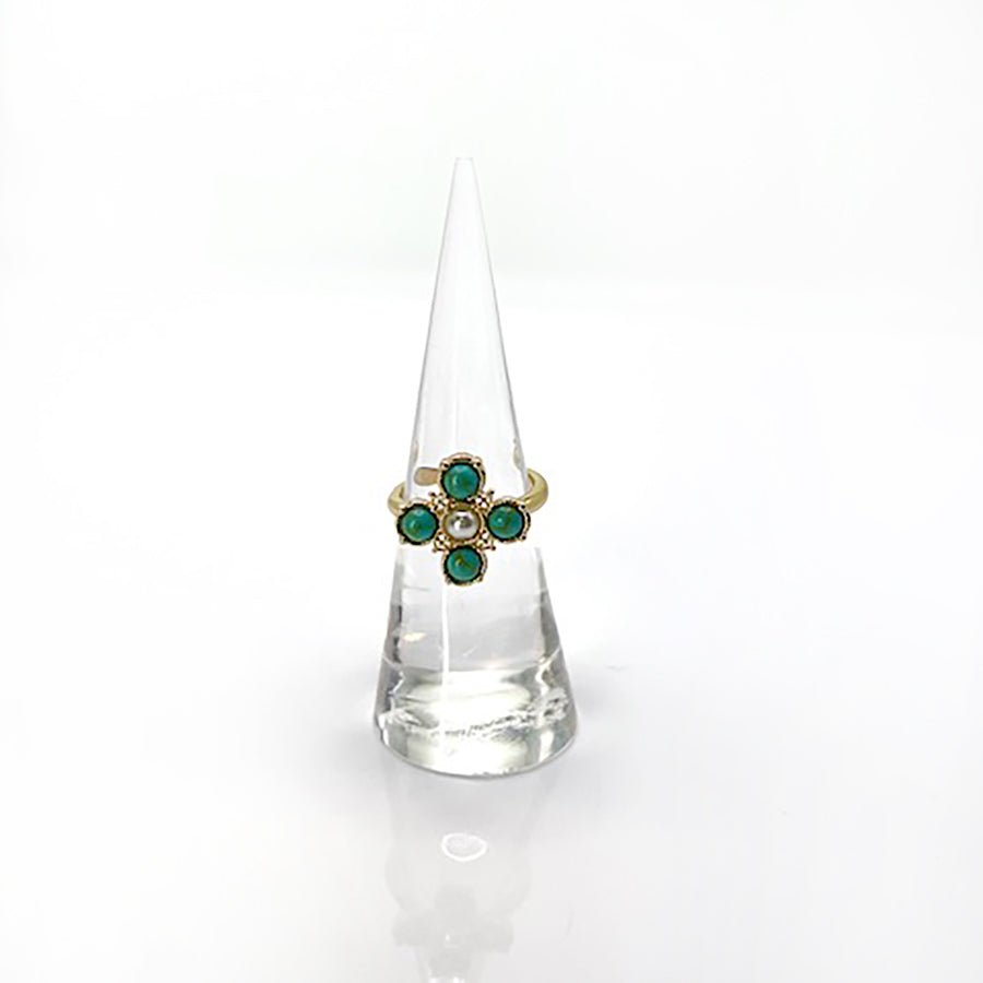 Turquoise Pearl Glory Cross Ring - Che Cose Belle