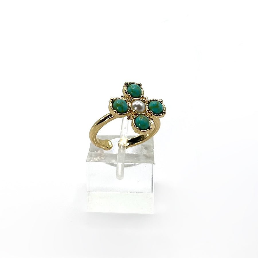 Turquoise Pearl Glory Cross Ring - Che Cose Belle