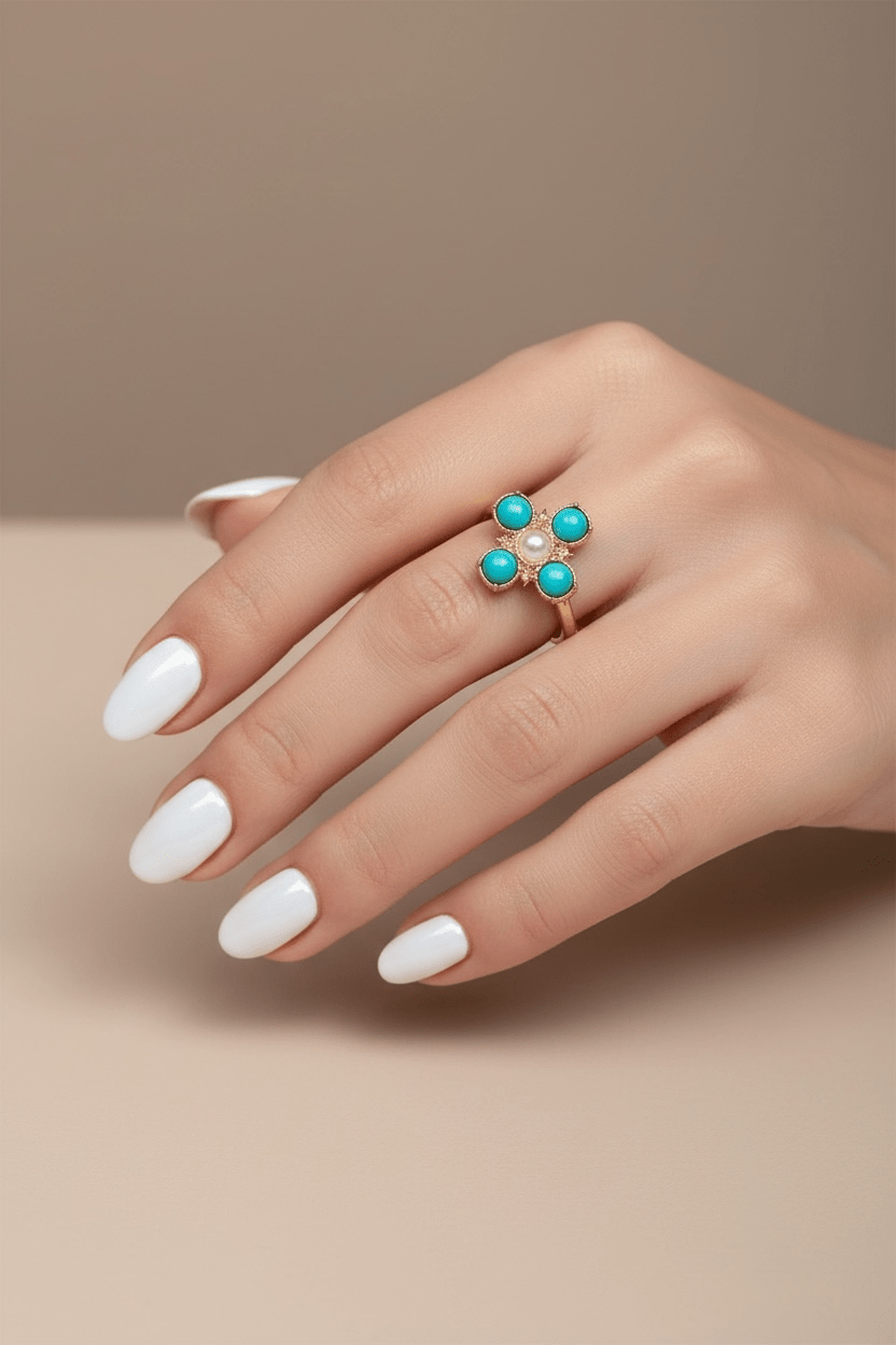 Turquoise Pearl Glory Cross Ring - Che Cose Belle