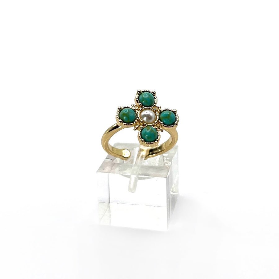Turquoise Pearl Glory Cross Ring - Che Cose Belle