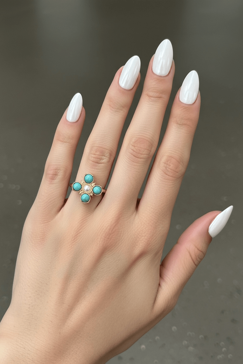Turquoise Pearl Glory Cross Ring - Che Cose Belle