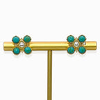 Turquoise Pearl Glory Cross Stud Earrings - Che Cose Belle