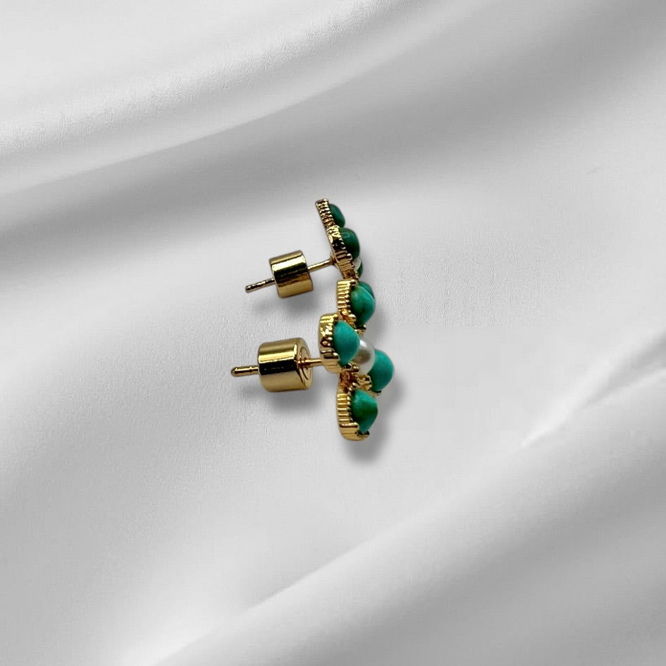 Turquoise Pearl Glory Cross Stud Earrings - Che Cose Belle