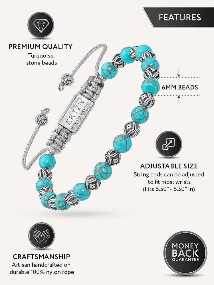 Turquoise & Silver Charms Beaded Bracelet - Native - Che Cose Belle