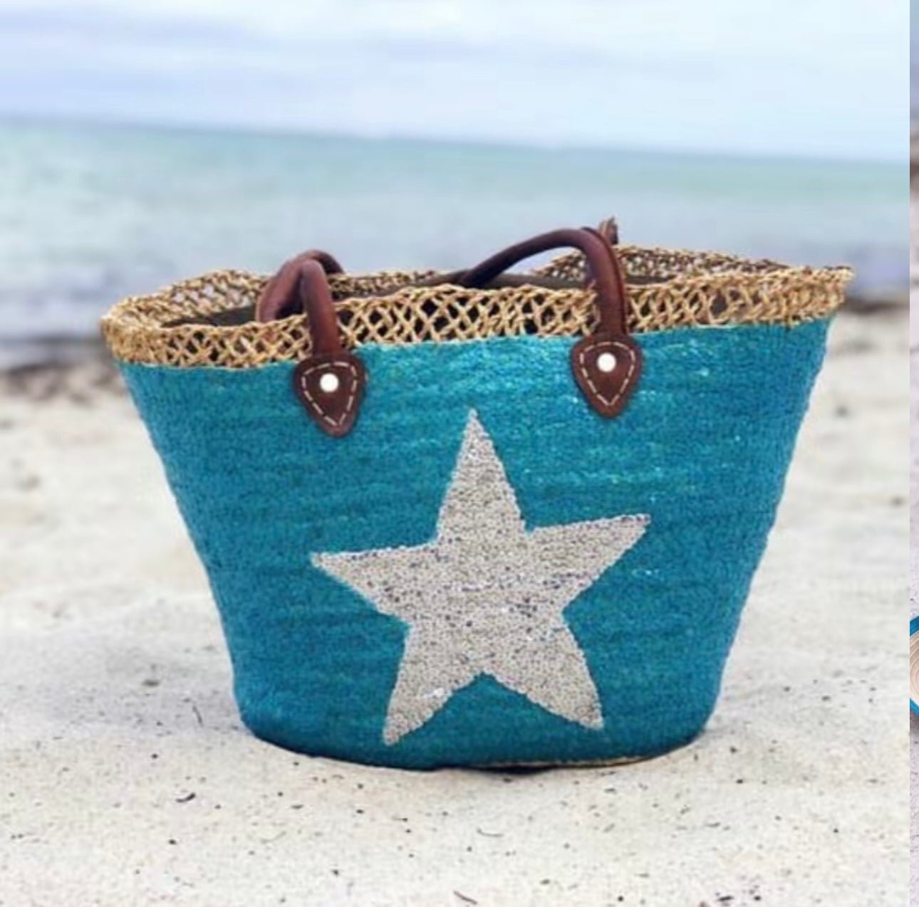 Turquoise Star Sequin Moroccan Beach Tote Bag - Che Cose Belle