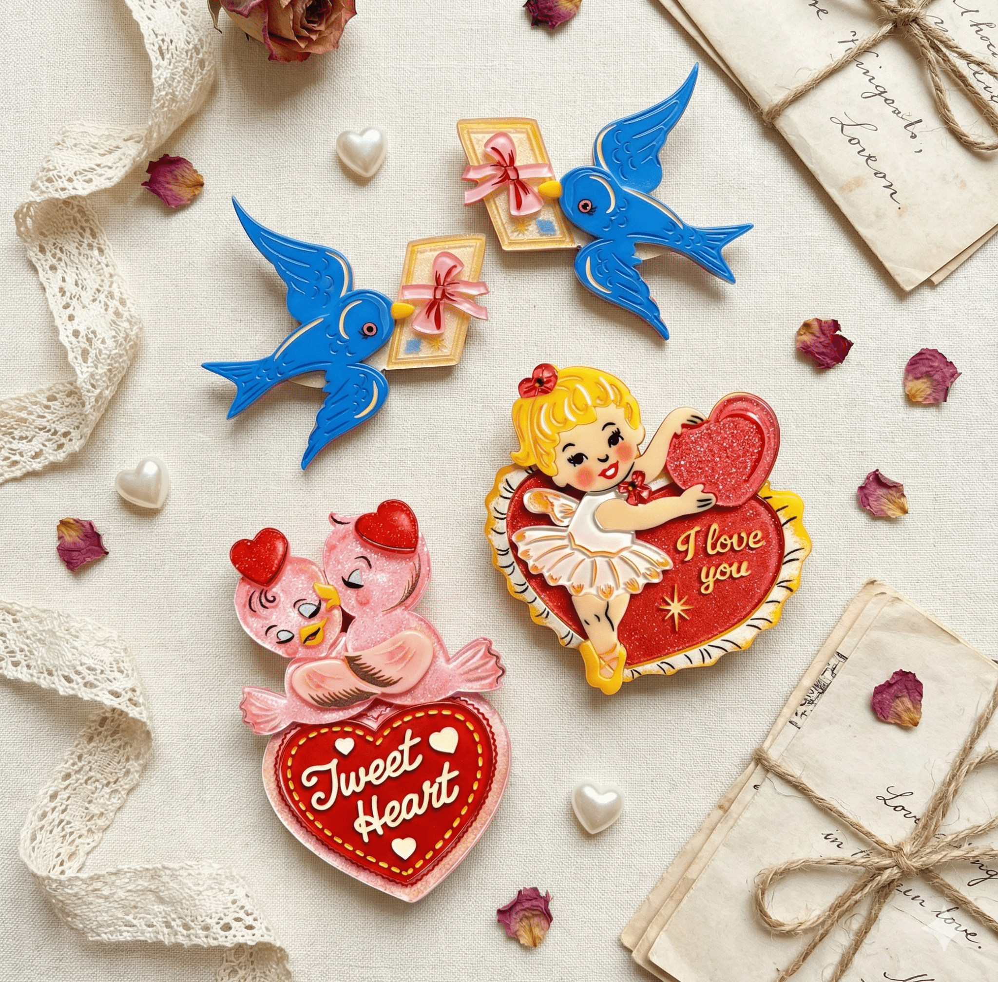 Tweet Heart Brooch by 50's Vintage Dame x Lipstick & Chrome - Che Cose Belle