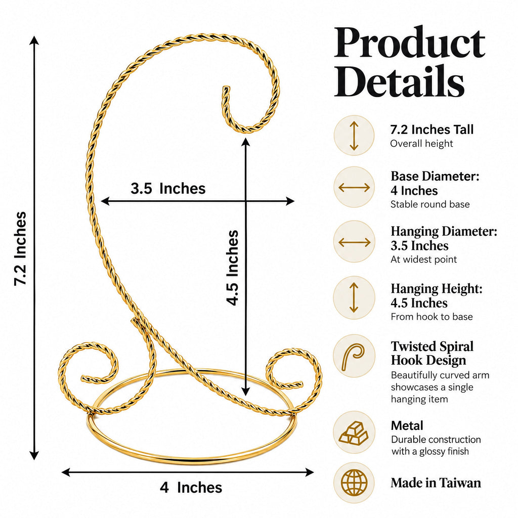Twisted Wire Gold Metal Ornament Stand Display 7.2 Inches (Taiwan) - Che Cose Belle