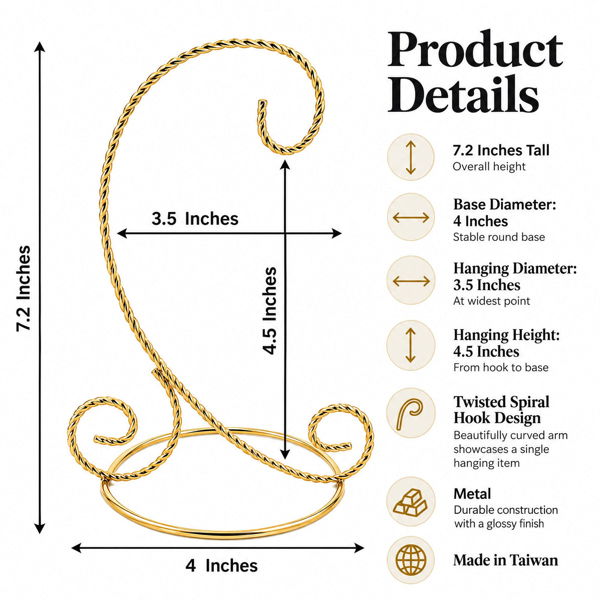 Twisted Wire Gold Metal Ornament Stand Display 7.2 Inches (Taiwan) - Che Cose Belle