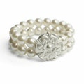Two Strand Pearl and Matte Silver Flower Stretch Bracelet - Che Cose Belle