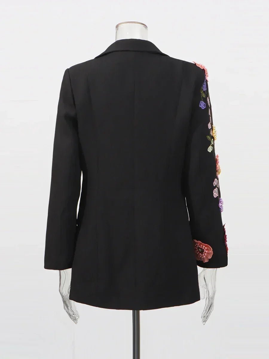 TWOTWINSTYLE Hit Color Spliced Appliques Fashion Blazers for Women Lapel Long Sleeves Patchwork Bead Temperament Blazer Female - Che Cose Belle