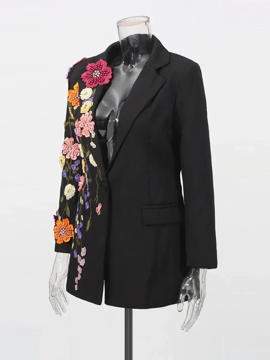 TWOTWINSTYLE Hit Color Spliced Appliques Fashion Blazers for Women Lapel Long Sleeves Patchwork Bead Temperament Blazer Female - Che Cose Belle