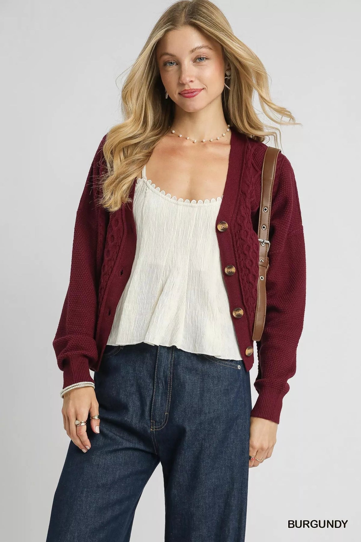 Umgee Chunky Cable Knit V-Neck Button-Up Cardigan - Che Cose Belle