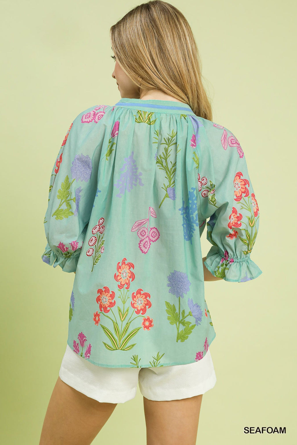 Umgee Floral Split Neck Puff Sleeve Top - Che Cose Belle