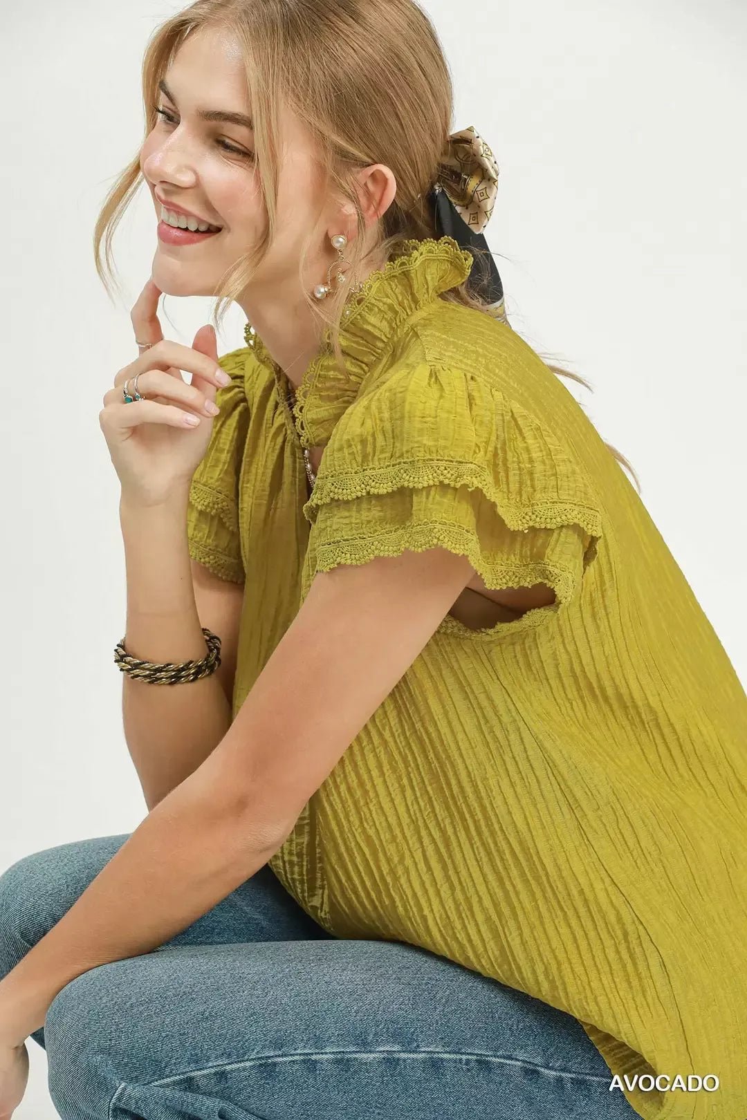 Umgee Lace Trim Ruffle Top - Che Cose Belle