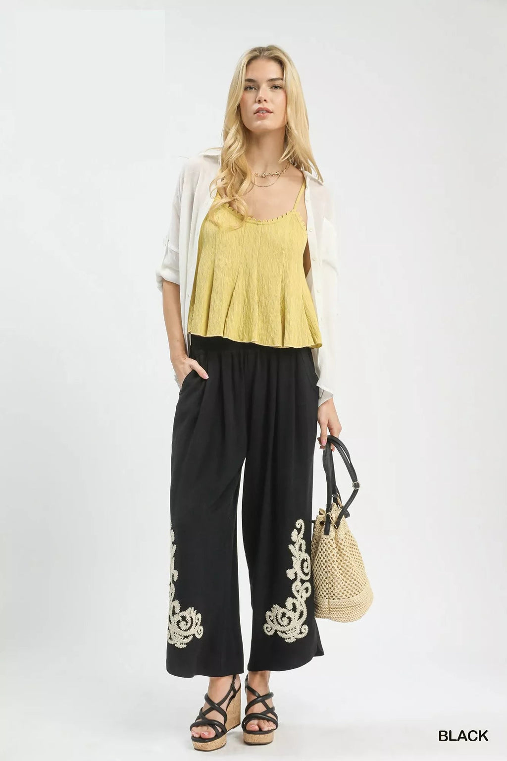 Umgee Linen Embroidered Wide - Leg Boho Pants - Che Cose Belle