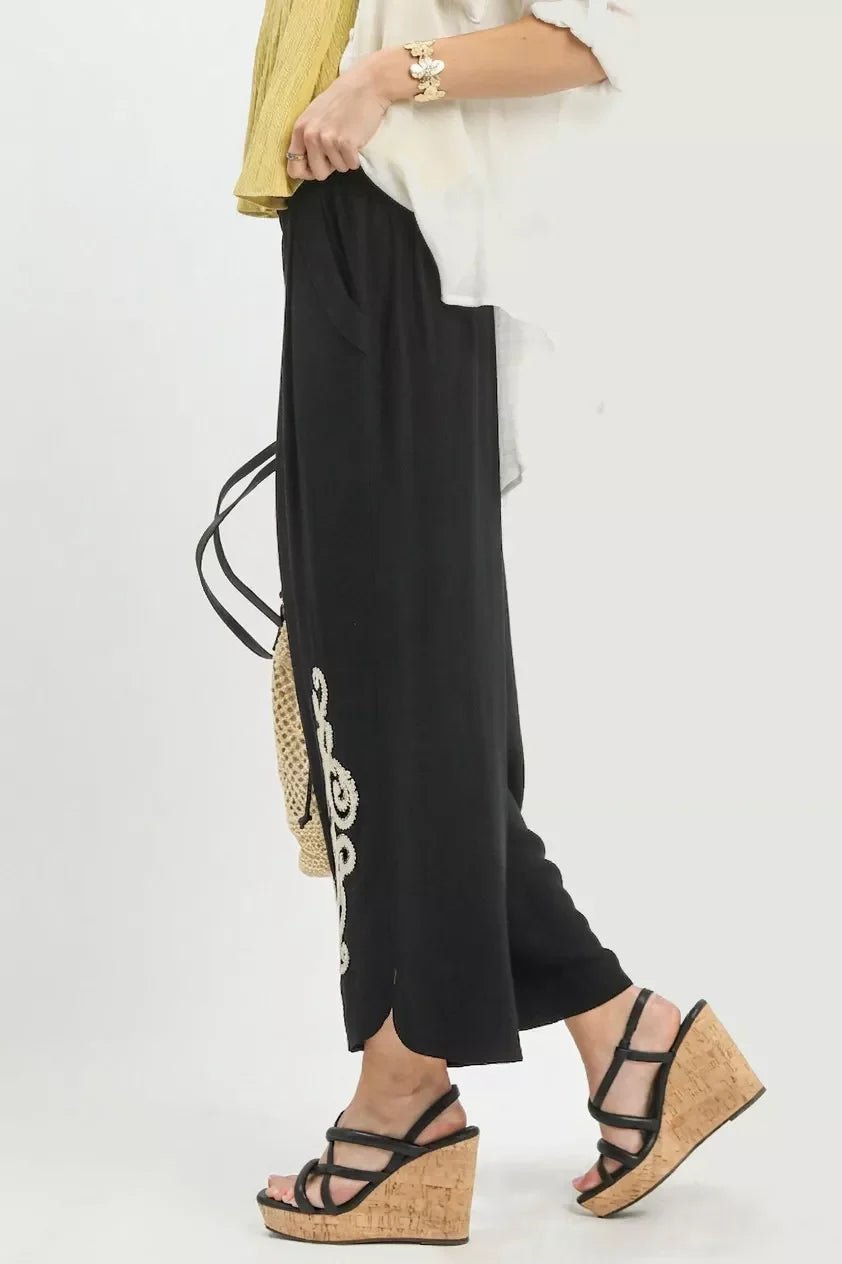 Umgee Linen Embroidered Wide - Leg Boho Pants - Che Cose Belle