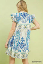 Umgee Mix Ruffle Sleeve Boho Print Dress - Che Cose Belle