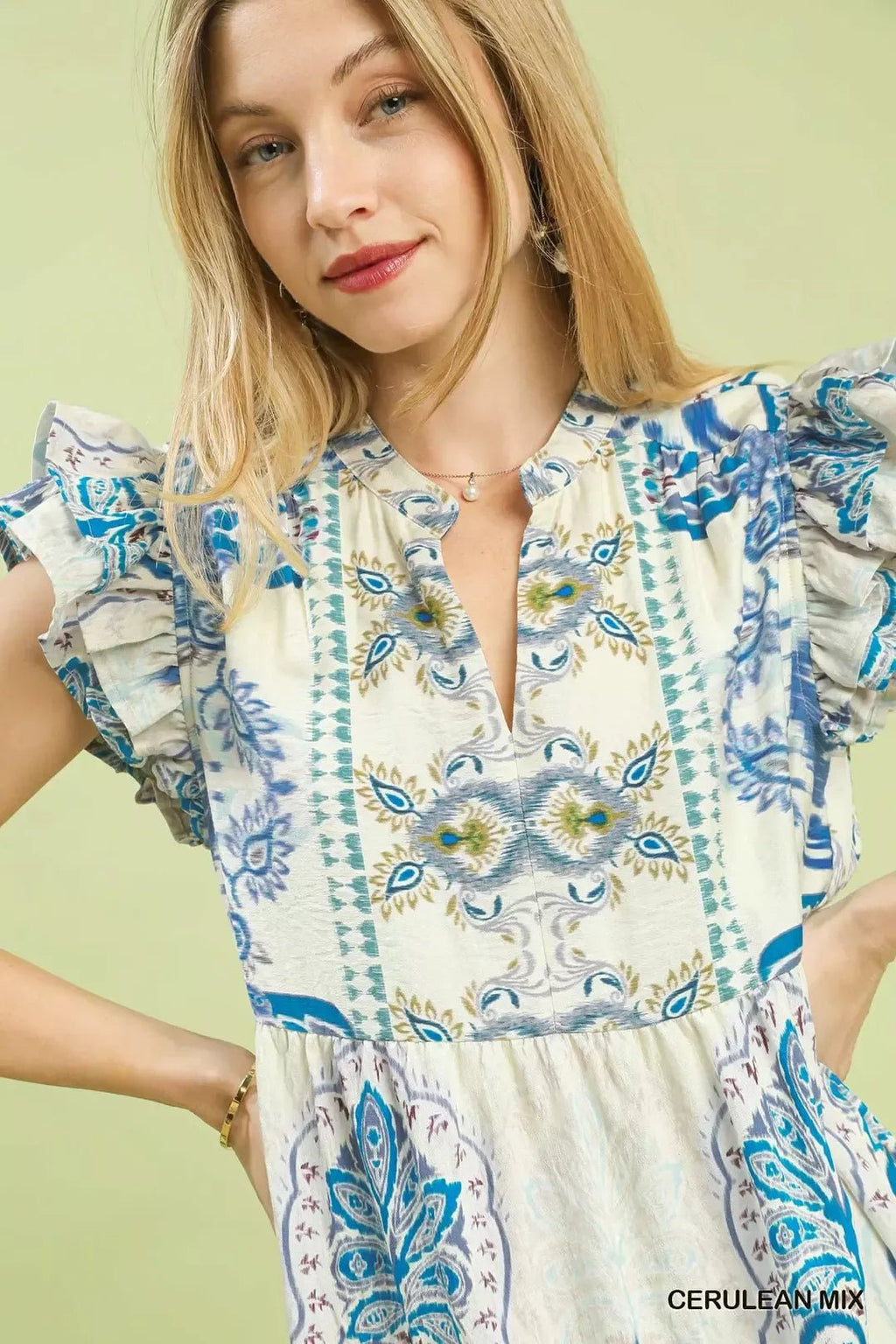 Umgee Mix Ruffle Sleeve Boho Print Dress - Che Cose Belle