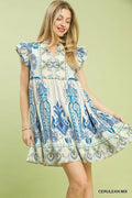 Umgee Mix Ruffle Sleeve Boho Print Dress - Che Cose Belle
