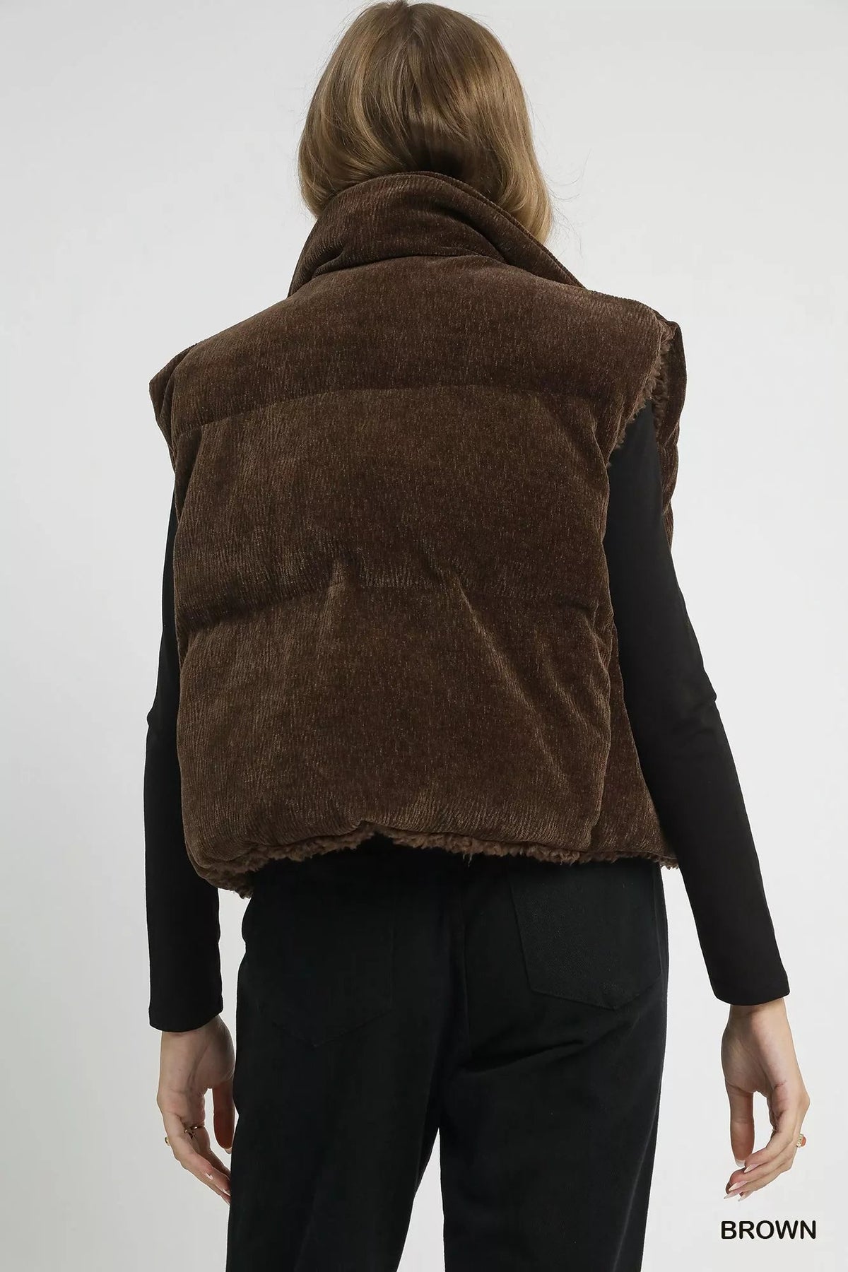 Umgee Sherpa-Lined Zip Vest with Drawstring Hem - Che Cose Belle