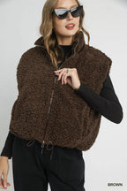 Umgee Sherpa-Lined Zip Vest with Drawstring Hem - Che Cose Belle