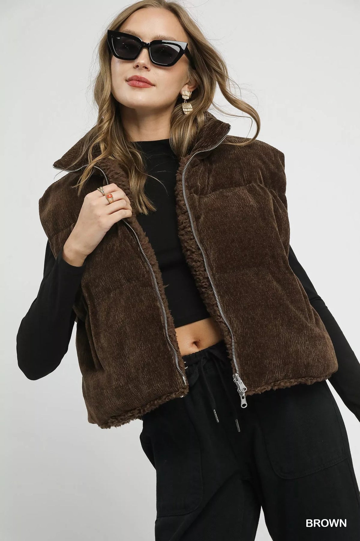 Umgee Sherpa-Lined Zip Vest with Drawstring Hem - Che Cose Belle