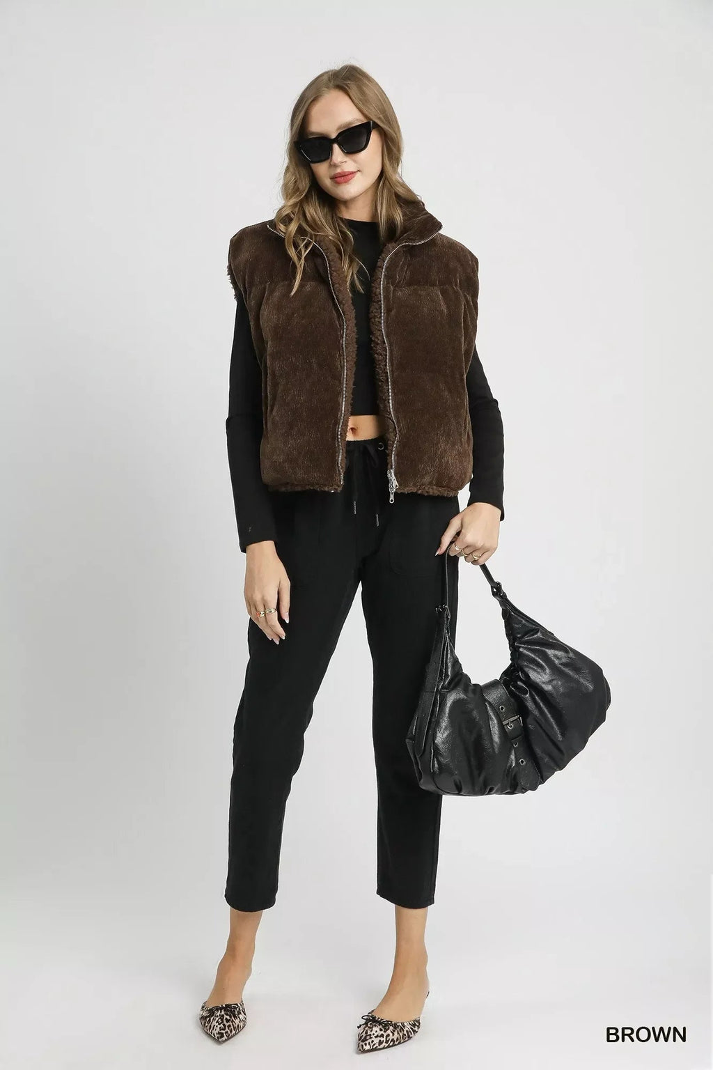 Umgee Sherpa-Lined Zip Vest with Drawstring Hem - Che Cose Belle