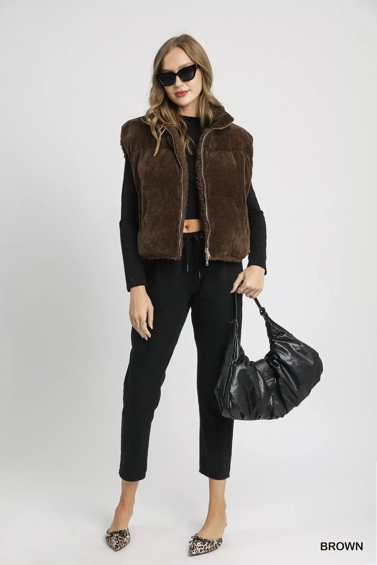 Umgee Sherpa-Lined Zip Vest with Drawstring Hem - Che Cose Belle