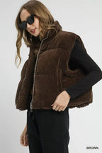 Umgee Sherpa-Lined Zip Vest with Drawstring Hem - Che Cose Belle