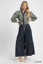 Umgee Stone Washed Wide-Leg Button-Front Culottes - Che Cose Belle