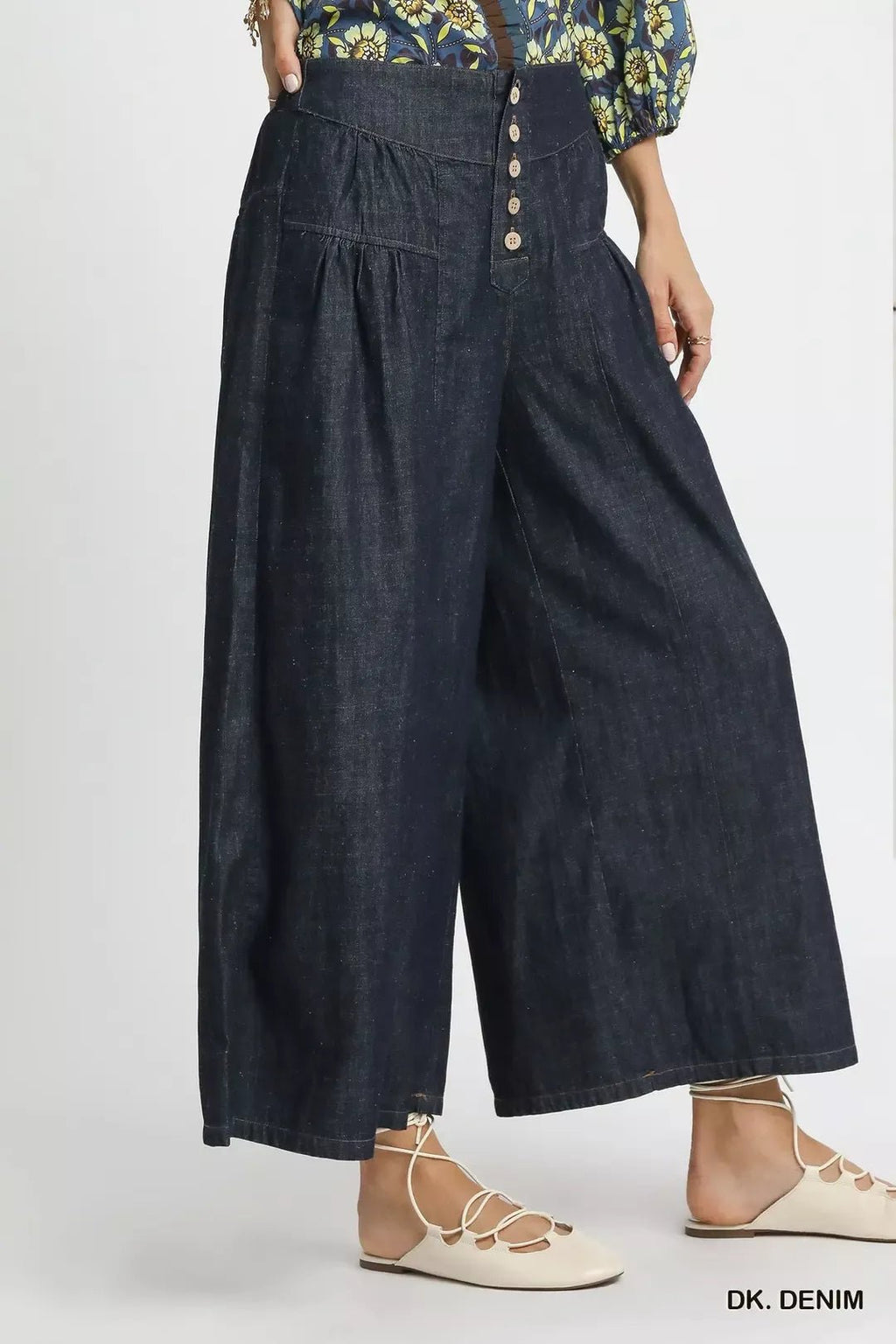 Umgee Stone Washed Wide-Leg Button-Front Culottes - Che Cose Belle
