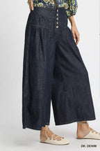 Umgee Stone Washed Wide-Leg Button-Front Culottes - Che Cose Belle