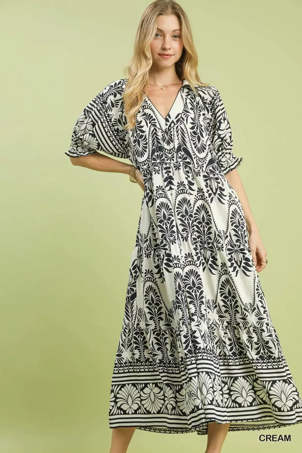 Umgee Two tone Border Print Midi Dress - Che Cose Belle