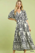 Umgee Two tone Border Print Midi Dress - Che Cose Belle