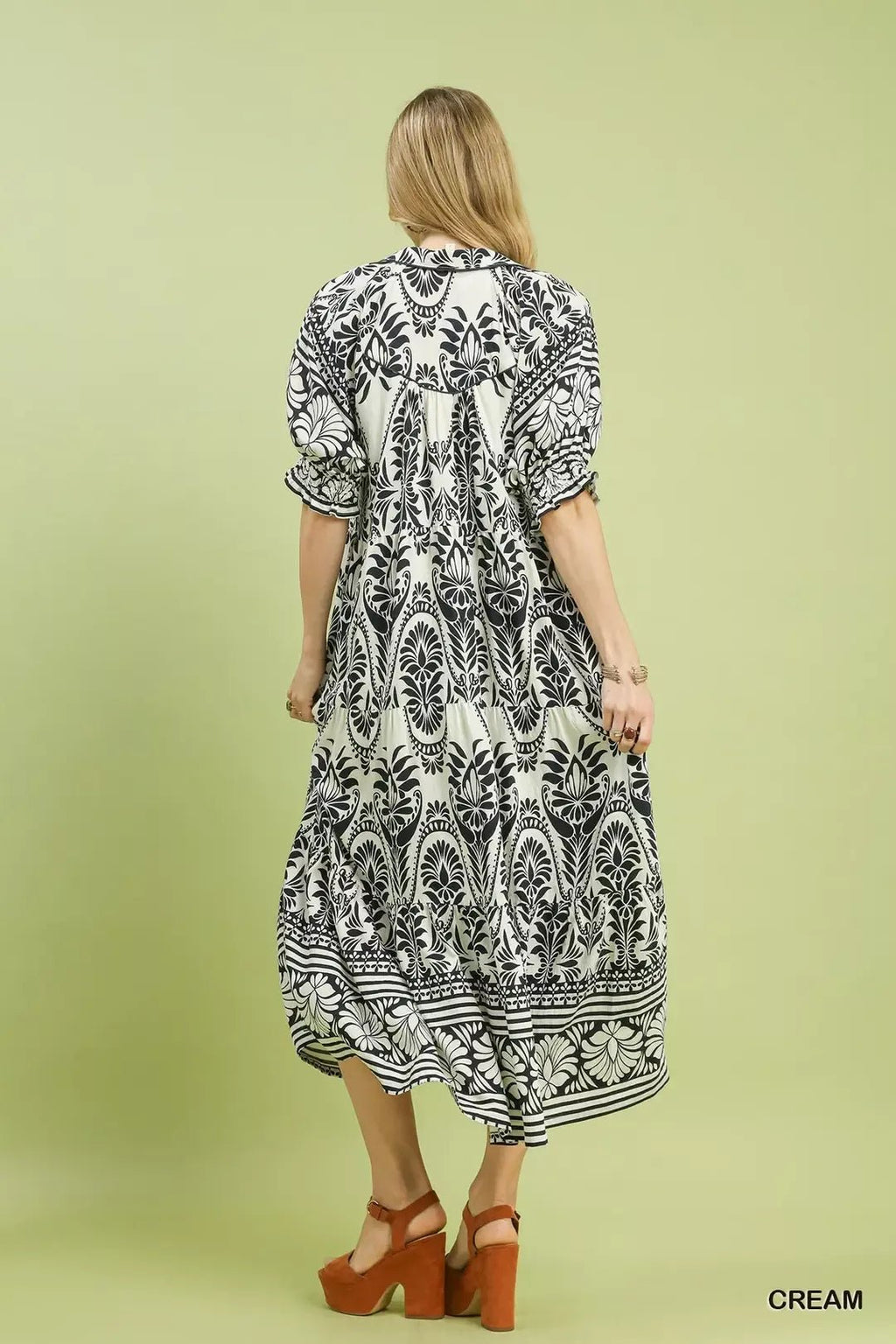 Umgee Two tone Border Print Midi Dress - Che Cose Belle