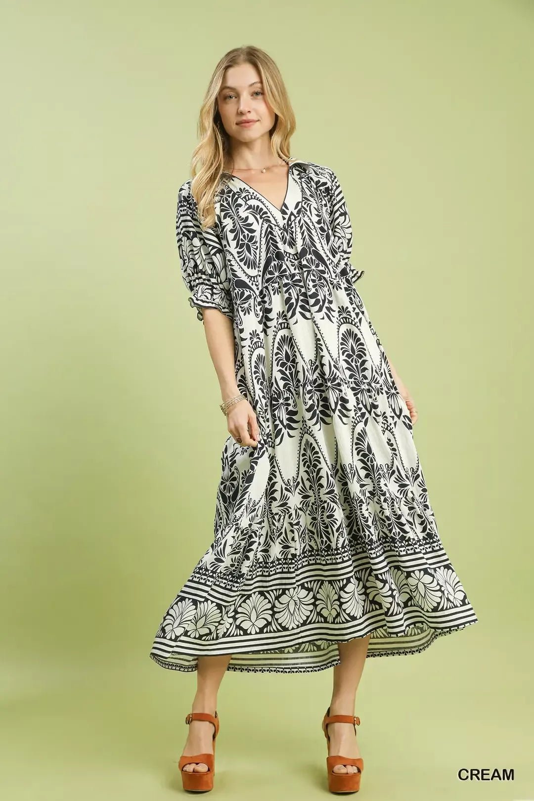 Umgee Two tone Border Print Midi Dress - Che Cose Belle
