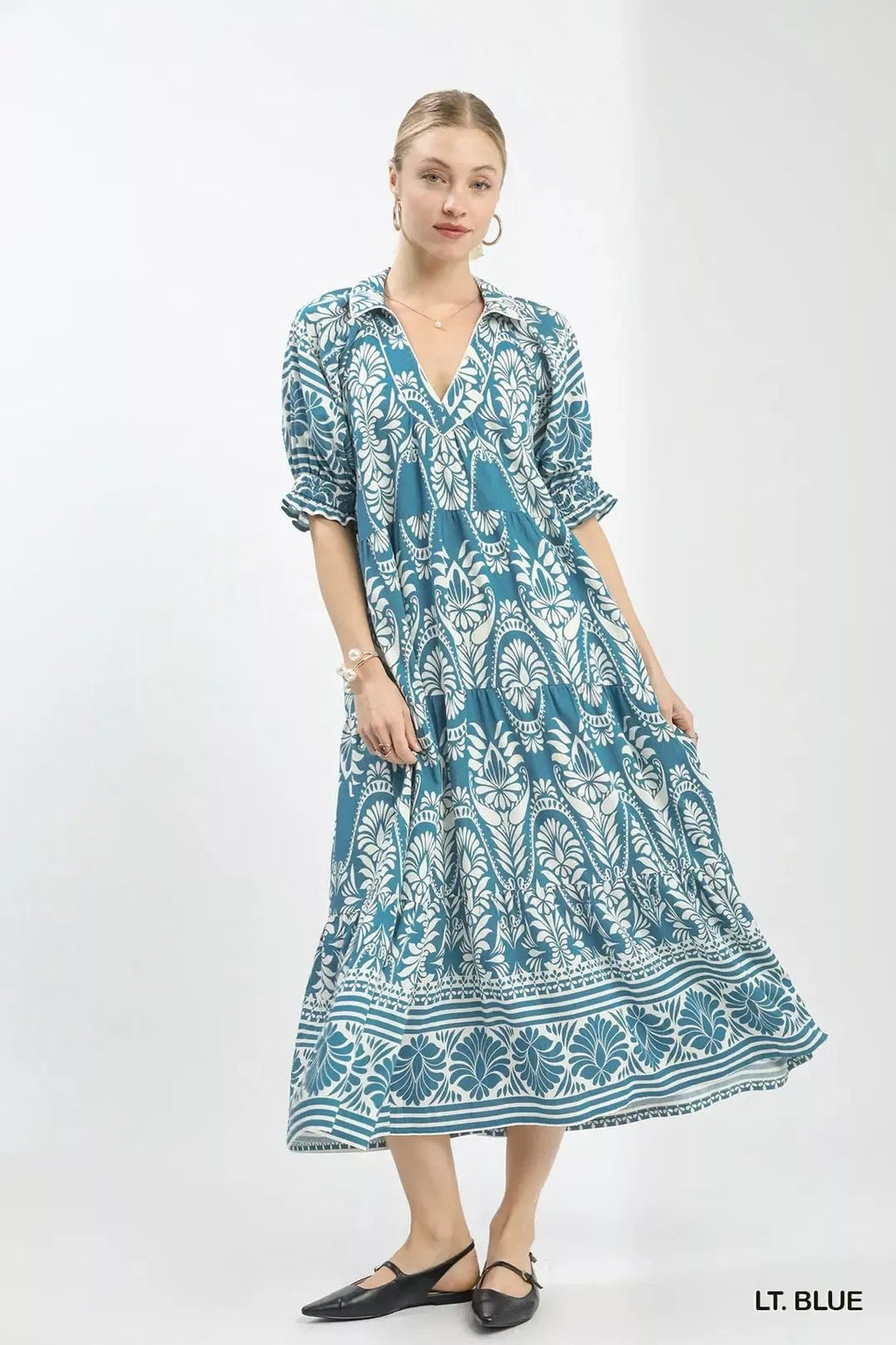 Umgee Two - tone Border Print Midi Dress - Che Cose Belle