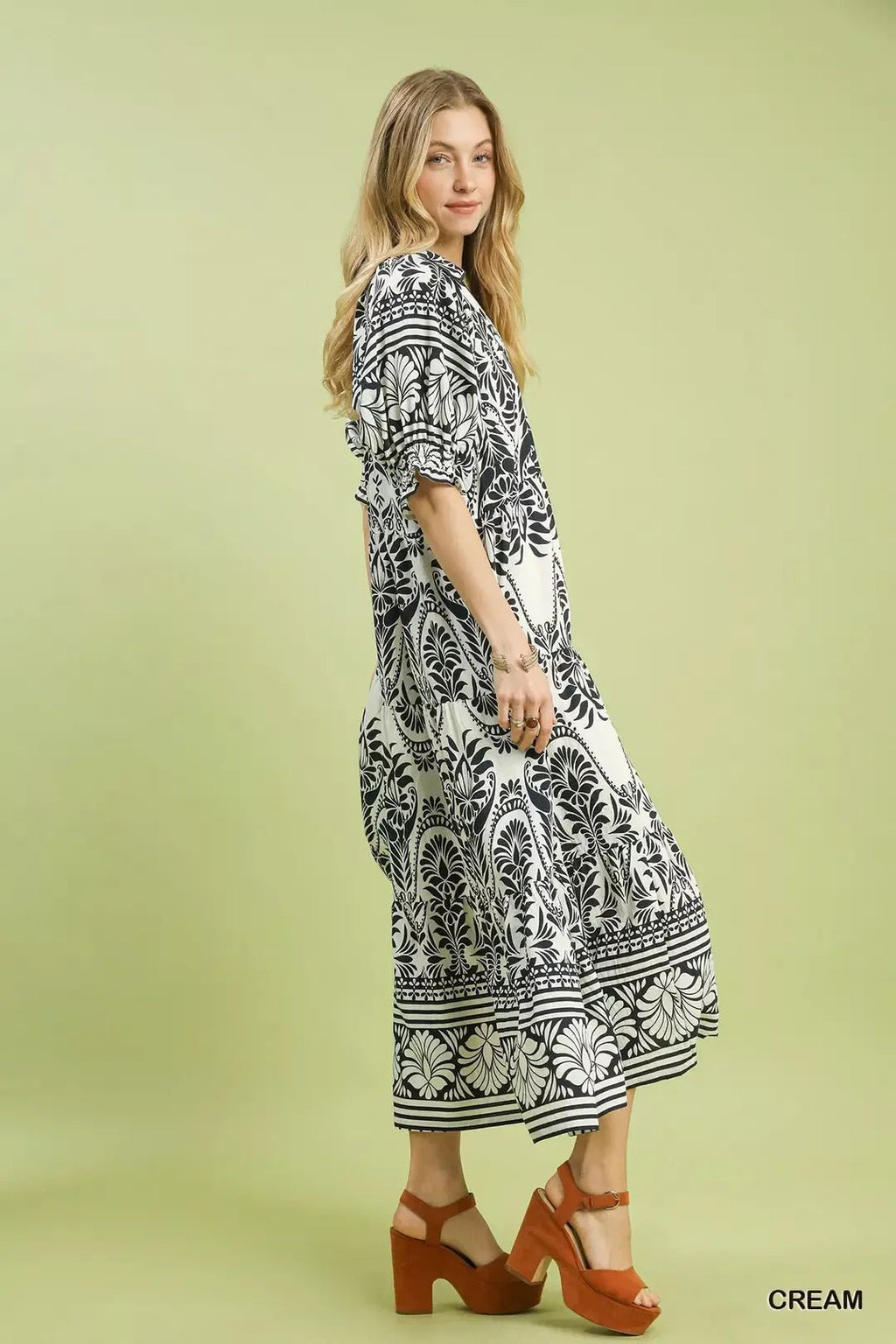 Umgee Two tone Border Print Midi Dress - Che Cose Belle