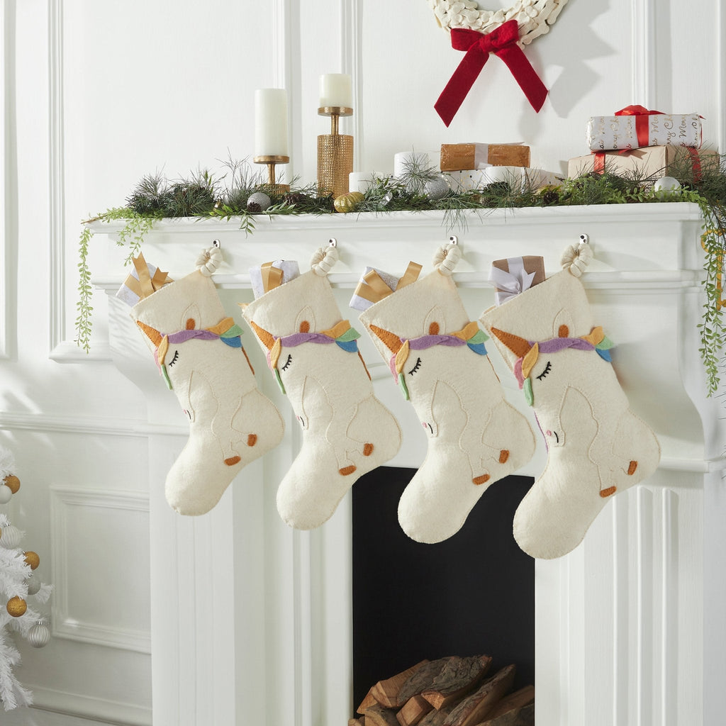 Unicorn Christmas Stocking Hand Felted Wool, Handmade Arcadia Home