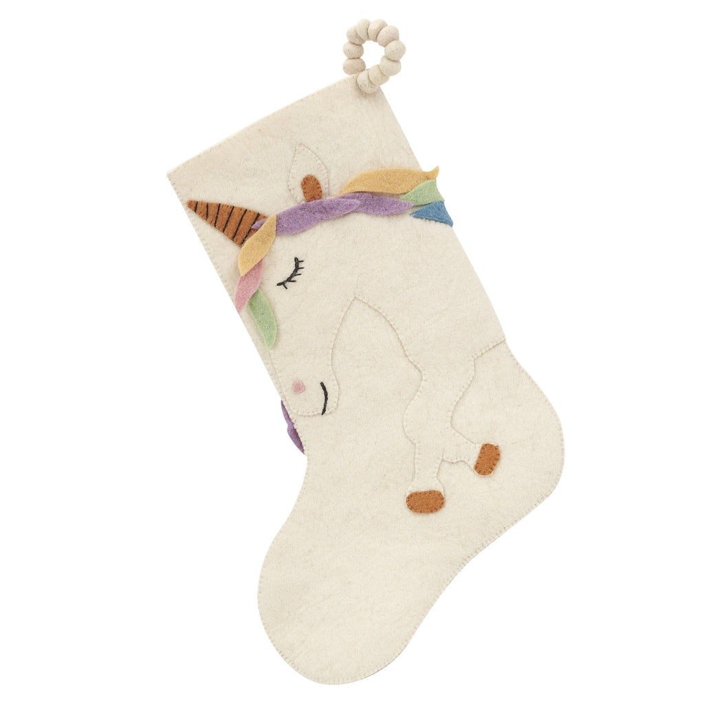 Unicorn Christmas Stocking Hand Felted Wool, Handmade Arcadia Home