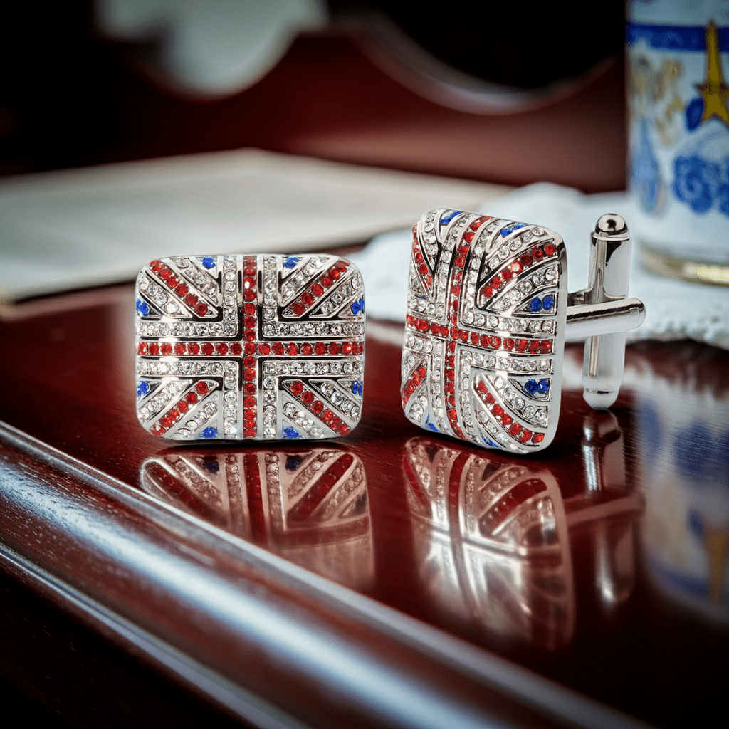 Union Jack Crystal Cufflinks – British Flag Enamel & Crystal Accents - Che Cose Belle