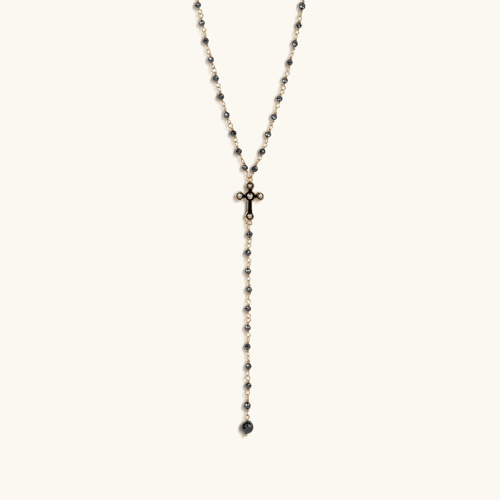 Unwavering Faith Cross - Hematite Rosary Necklace - Che Cose Belle