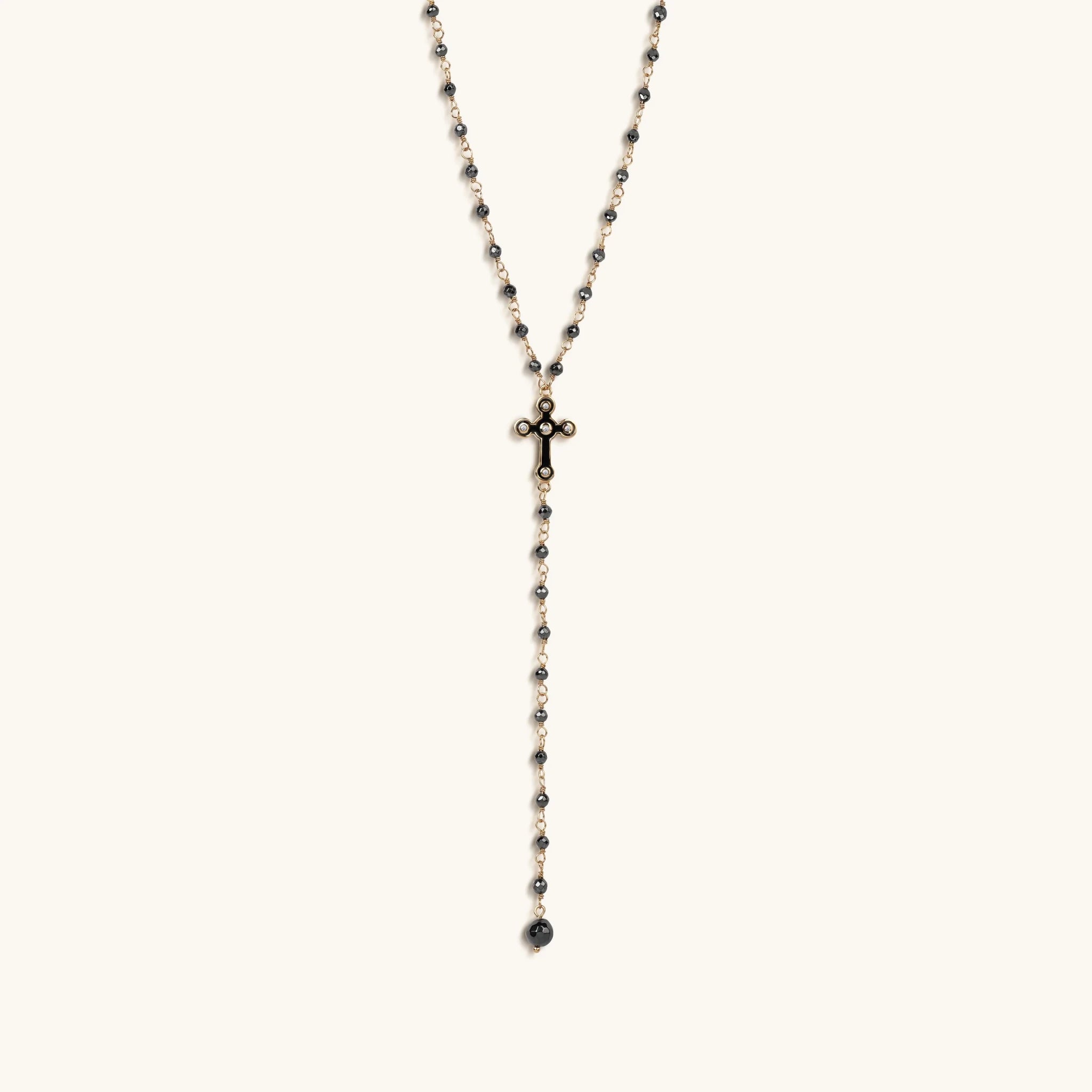 Unwavering Faith Cross - Hematite Rosary Necklace - Che Cose Belle