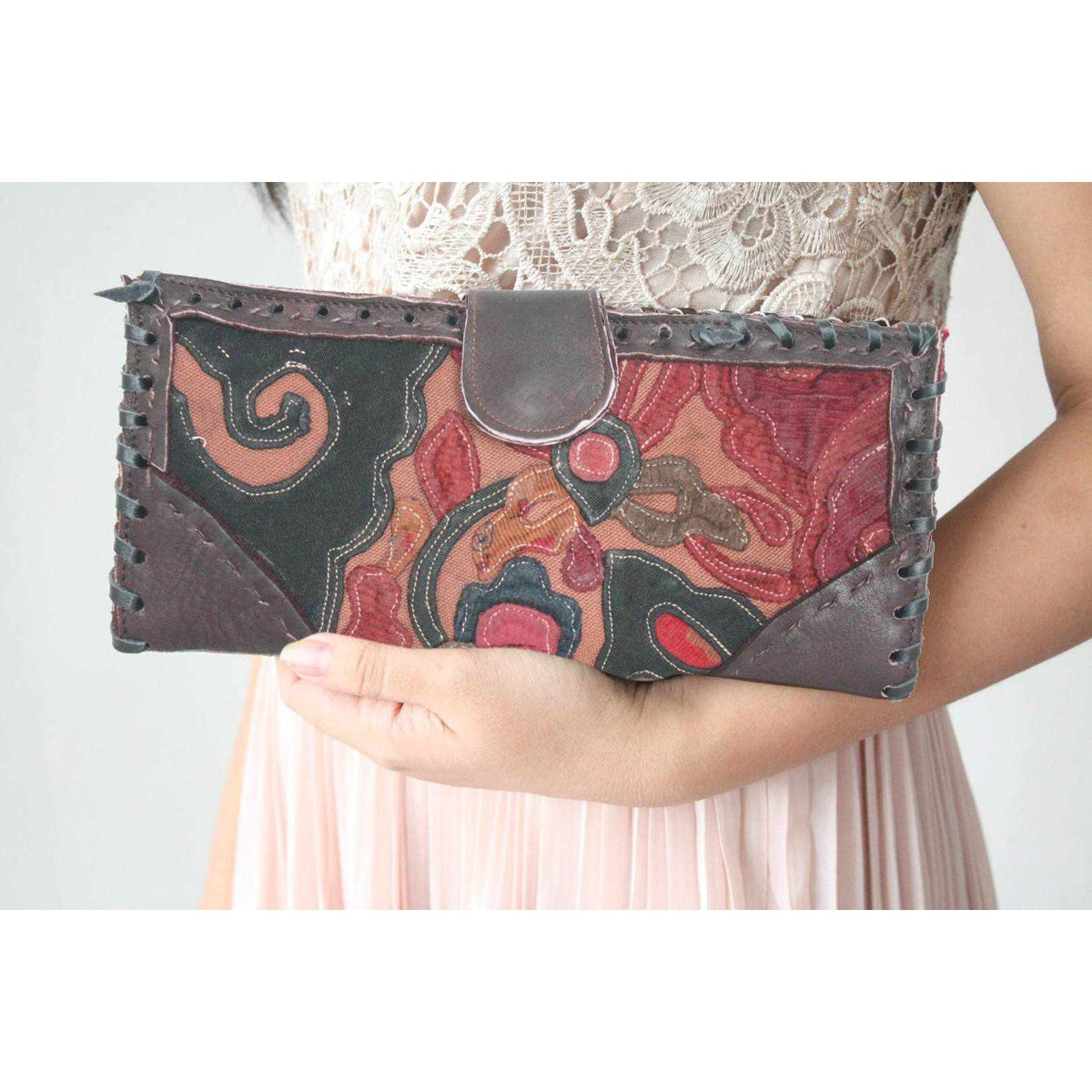 Upcycled Antique Applique Wallet - Thailand - Che Cose Belle